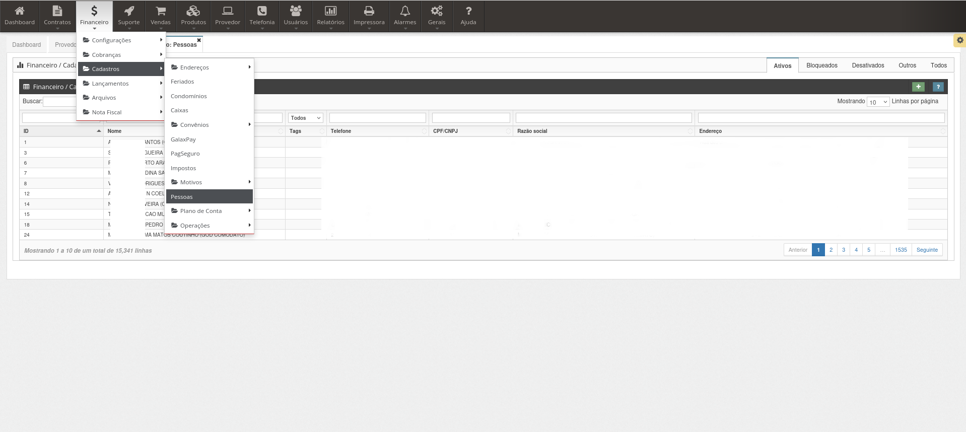 Lista de clientes ativos